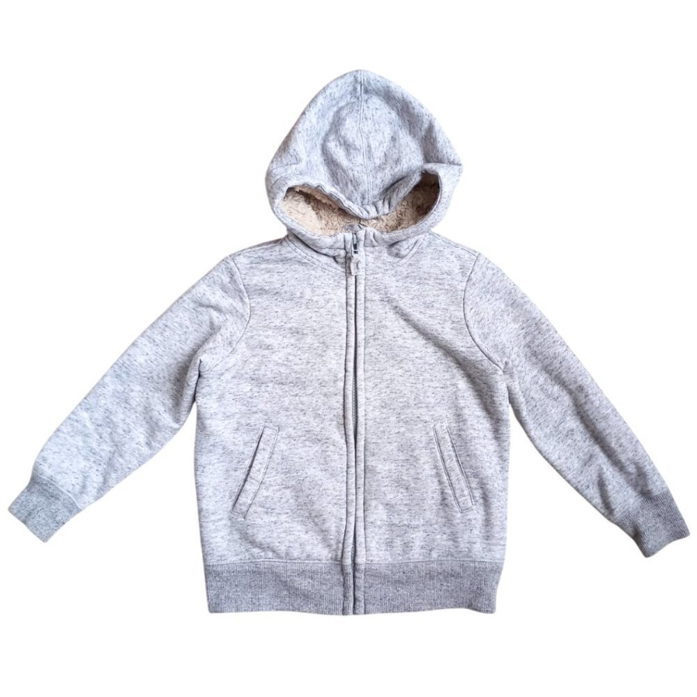 Uniqlo Kids Sherpa Lined Zip Hoodie Gray – Size 5/6 Cozy Winter Jacket